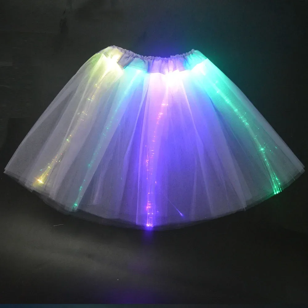 Women Girl LED Light Tulle Optical Fiber Tutu Skirt Fairy Costume Birthday Gift Glow Party Wedding Festival Halloween Christmas