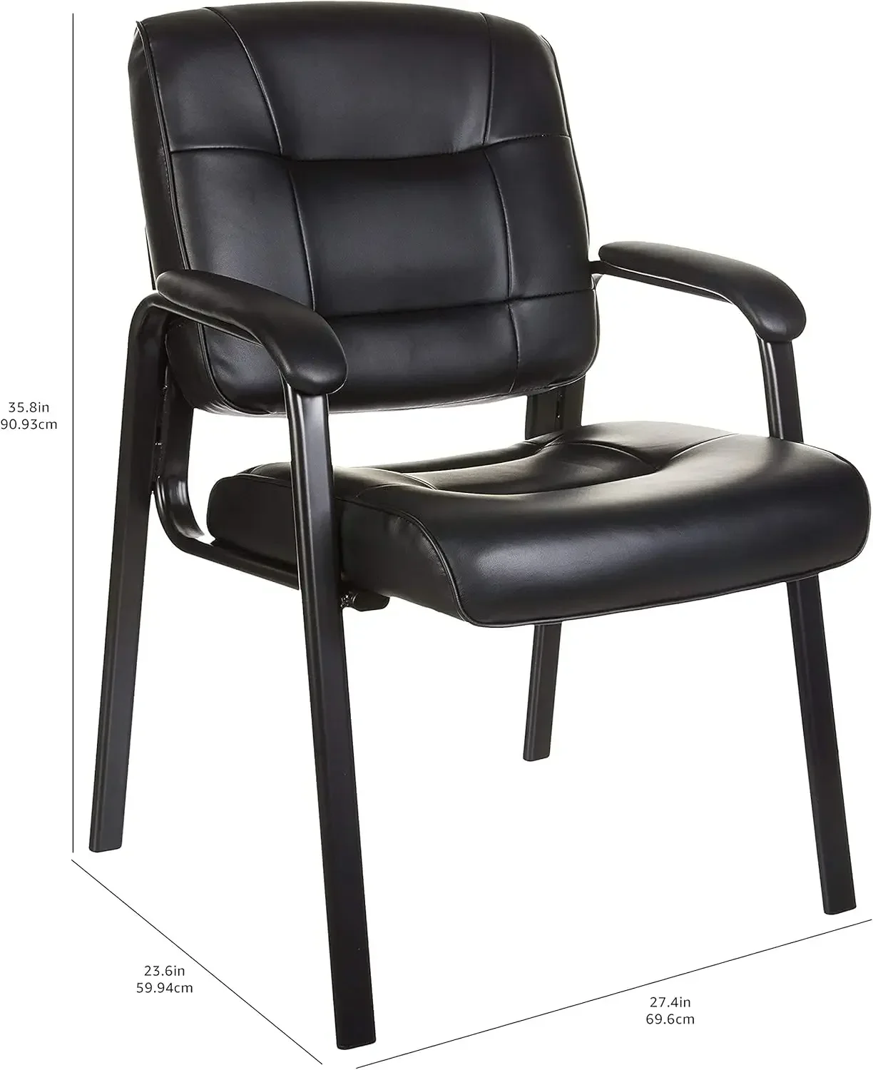 Basics Classic Faux Leather Office Desk Guest Chair with Metal Frame, Black, 27.4D x 23.6W x 35.8H in