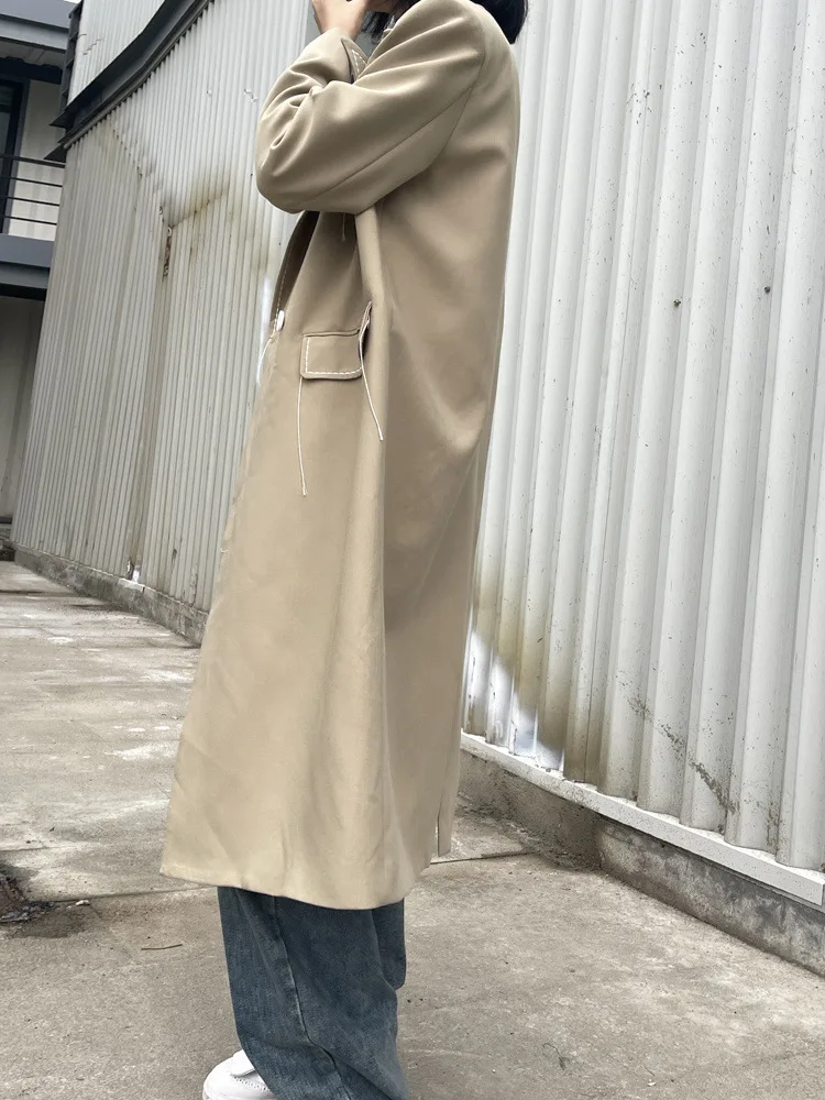 Herbst Khaki schwarz Trenchcoat Frauen europäischen und amerikanischen Streetware Trend Mode losen Anzug Kragen Doppels chnalle lange Jacke