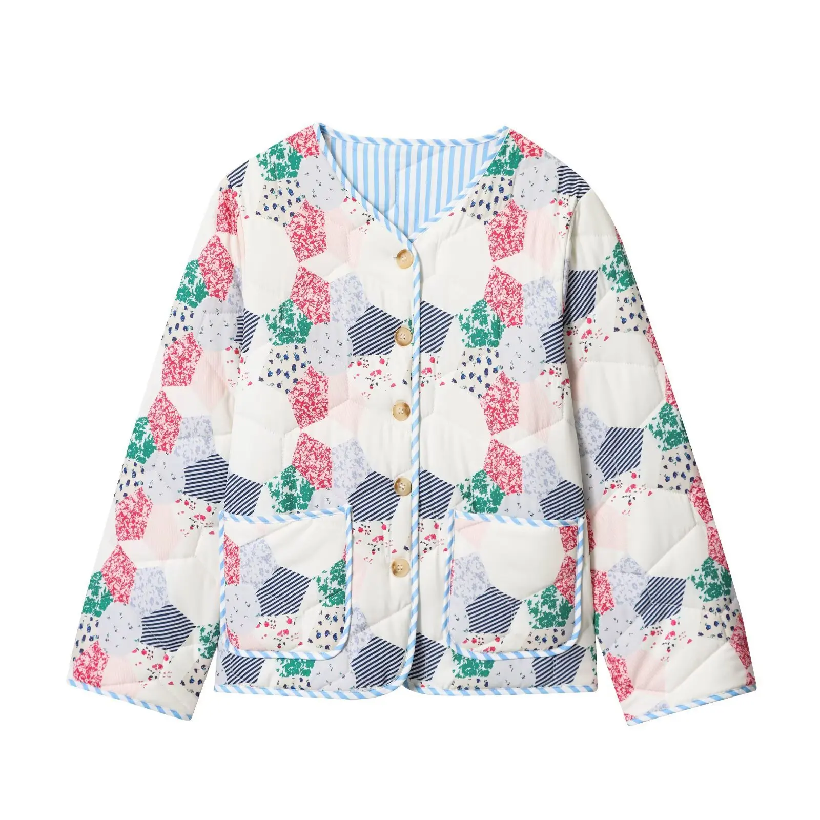 

Торговая хлопковая куртка с длинным рукавом и v-образным вырезом, женская модная верхняя одежда с принтом в европейском стиле, лидер продаж