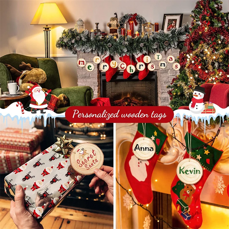 

10pcs Wooden Simulated Texture Coasters Christmas Tree Diy Wood Pendant Pine Ring Textured Coasters Christmas Decoration