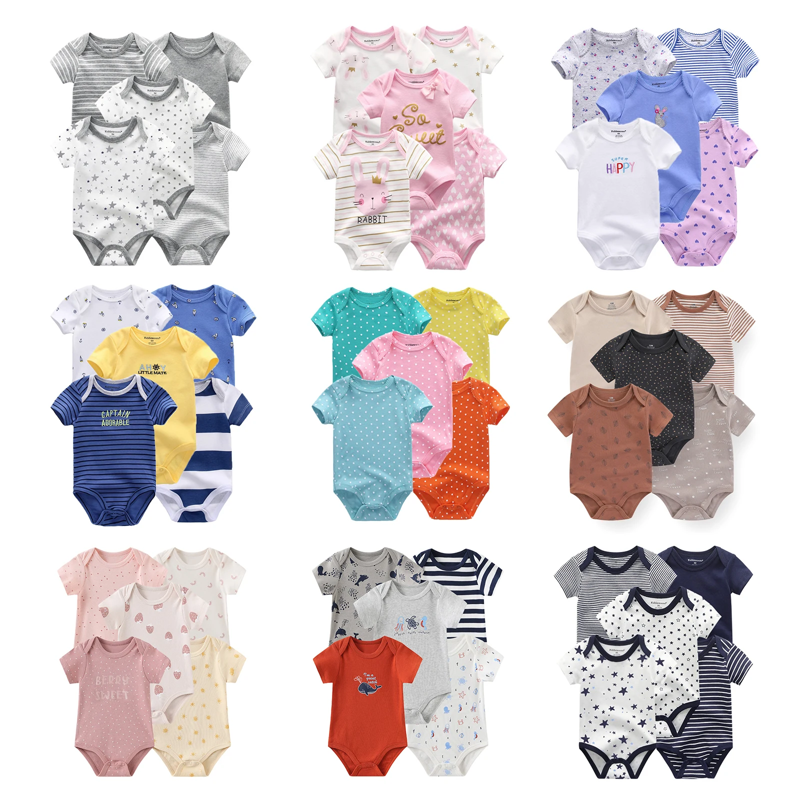 5 PCS/lot Fashion Newborn 100%Cotton Baby Boy Girl Bodysuit Short Sleeve Soft Infant Onesies Baby Shower Gifts