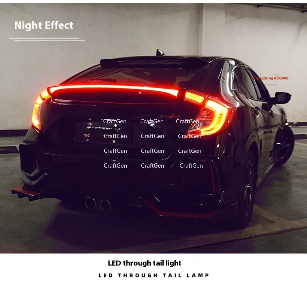 

For 2016-2021 Honda Civic 10th Generation Rear Center Through Taillight for Hatchback & Sedan Models