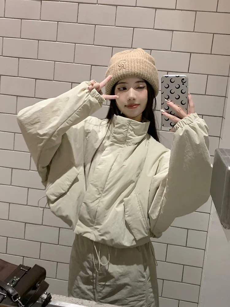 

Faionable Cotton Ensemble Women's Youthful Sle Long Dr Two-Piece Set Winter Wear Ele Korean Zipper Design