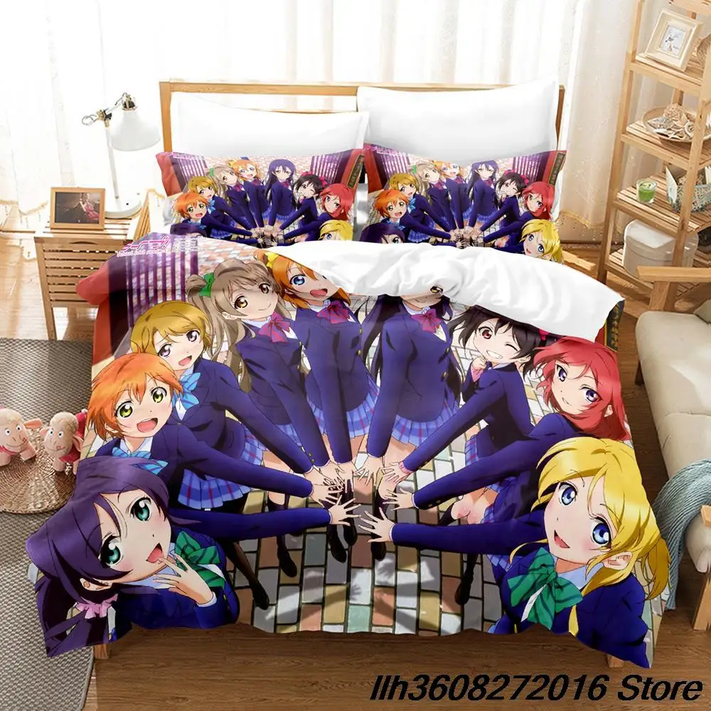 2024 Kawaii Love Live! Bedding Set Cartoon Anime three-piece set Adult Kid Bedroom Duvetcover Sets Kawaii colcha de verano cama