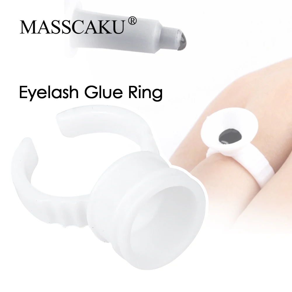 100Pcs MASSCAKU Individual Eyelash Glue Holder Tattoo Pigment Container Ring Eyelash Extension Adhesive Stand Makeup Tool