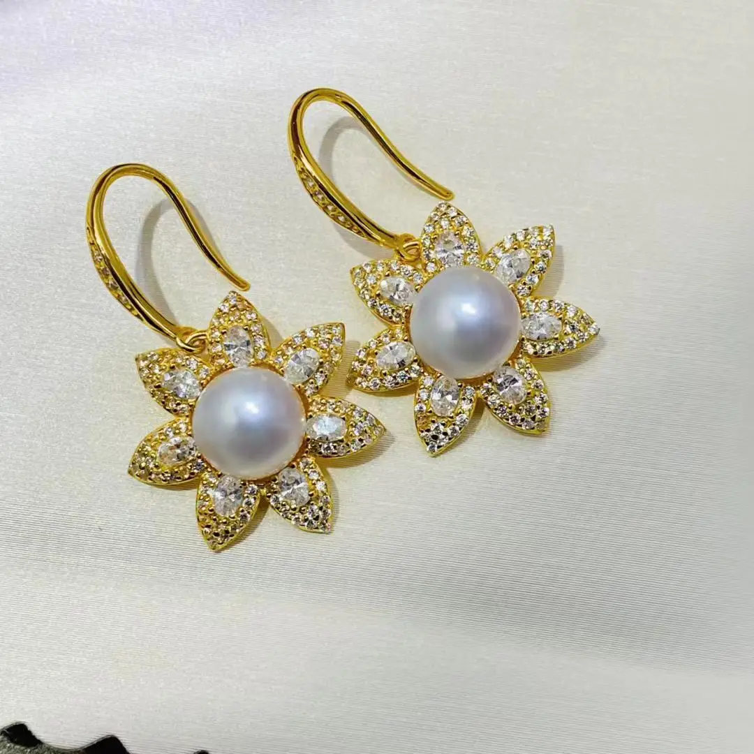 Wholesale S925 Sterling Silver Earrings Mount Findings Settings Base Mounting Parts Accessory for 7-8mm Pearls 5 pairs/lot