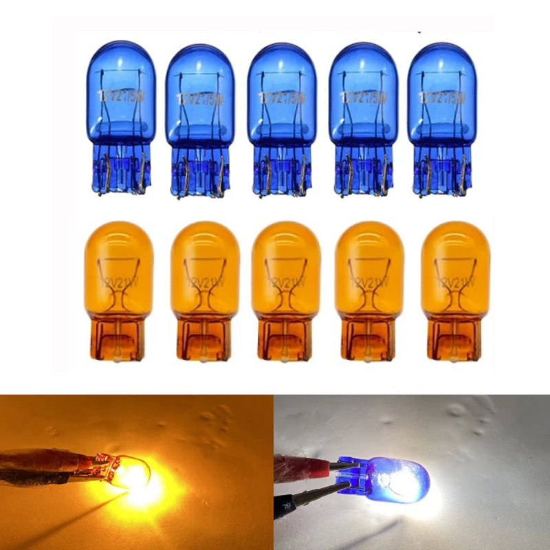 2pcs T20 7443 7440 12v 16W Sidelight car bulb halogen lamp warm white warning light turning auto Natural Glass Blue 5000K