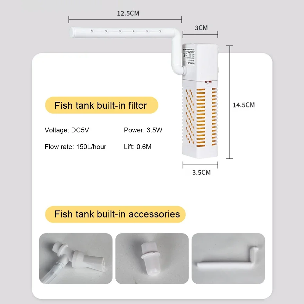 Submersible Aquarium Internal Filter With Built-in Circulating Pump Fish Tank Filters Silent USB Filter For Fish Tank Dropshipp