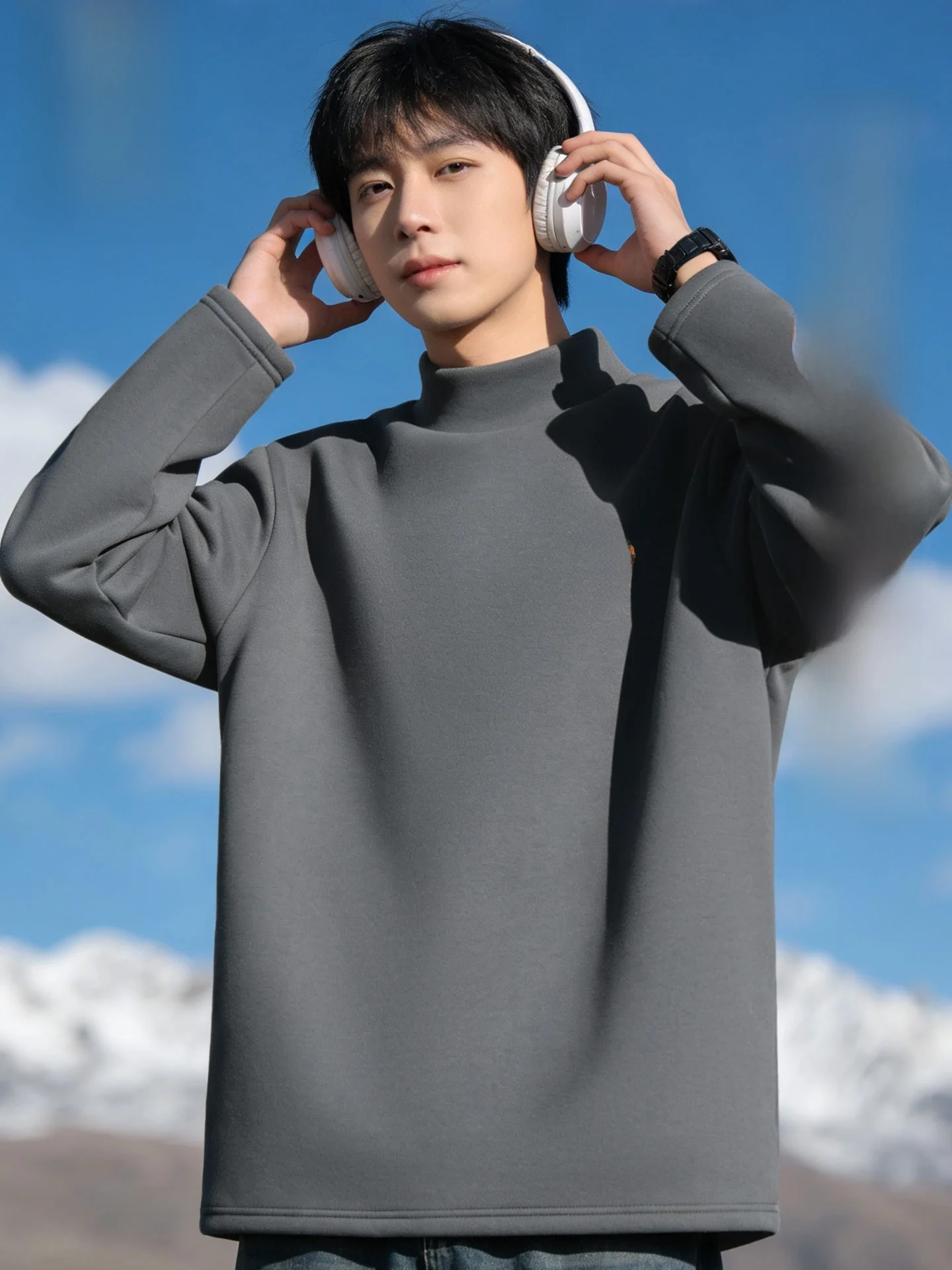 

Мужская футболка с высоким воротником и длинным рукавом, с инфракрасным подогревом, для весны, осени и зимы, с принтом, из полиэстера, сп...