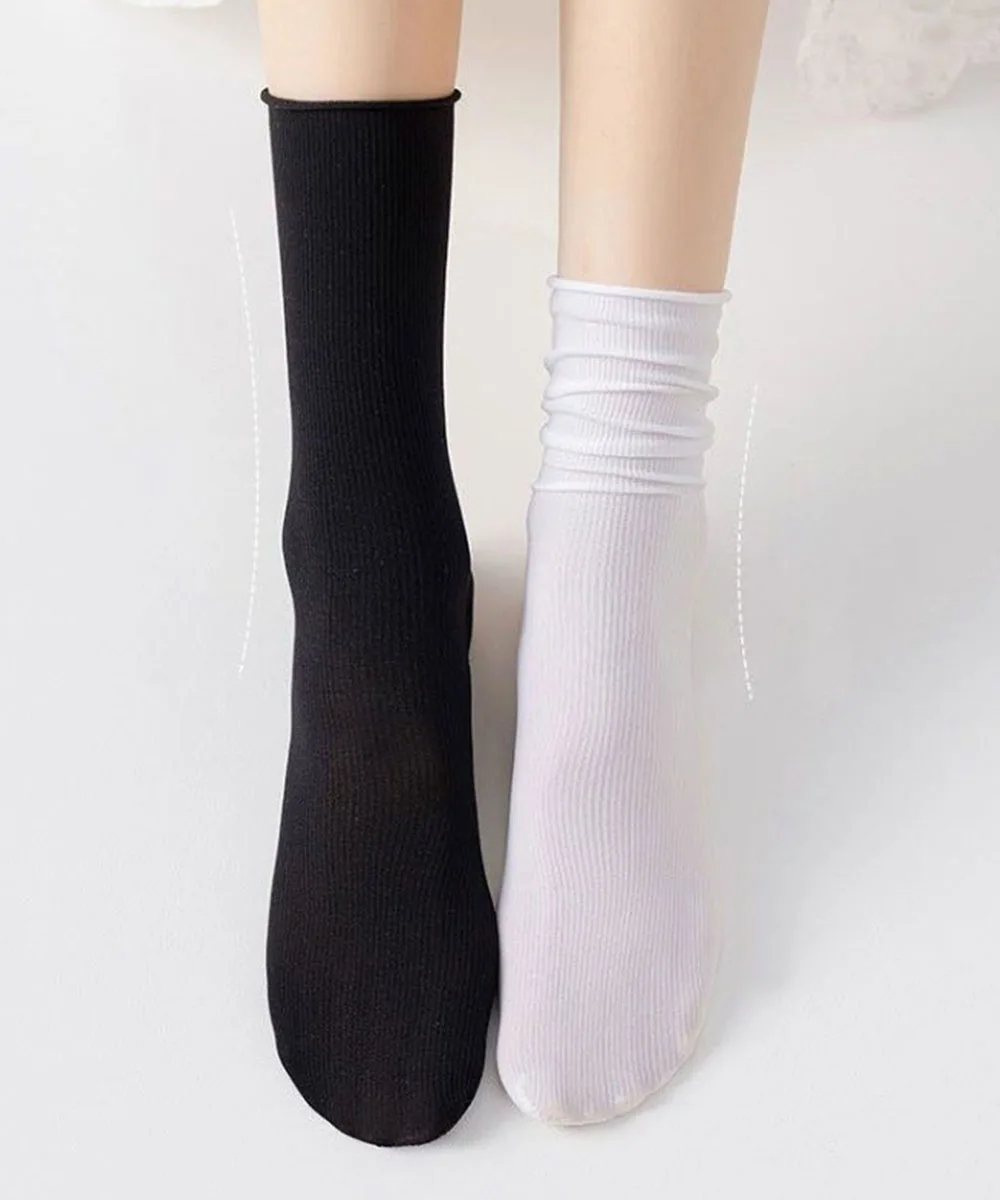 5/10 Pairs Ice Silk Women's Middle Tube Thin Socks Summer Cool Black and White Socks Ice Pile Ladies' Casual Socks image 3