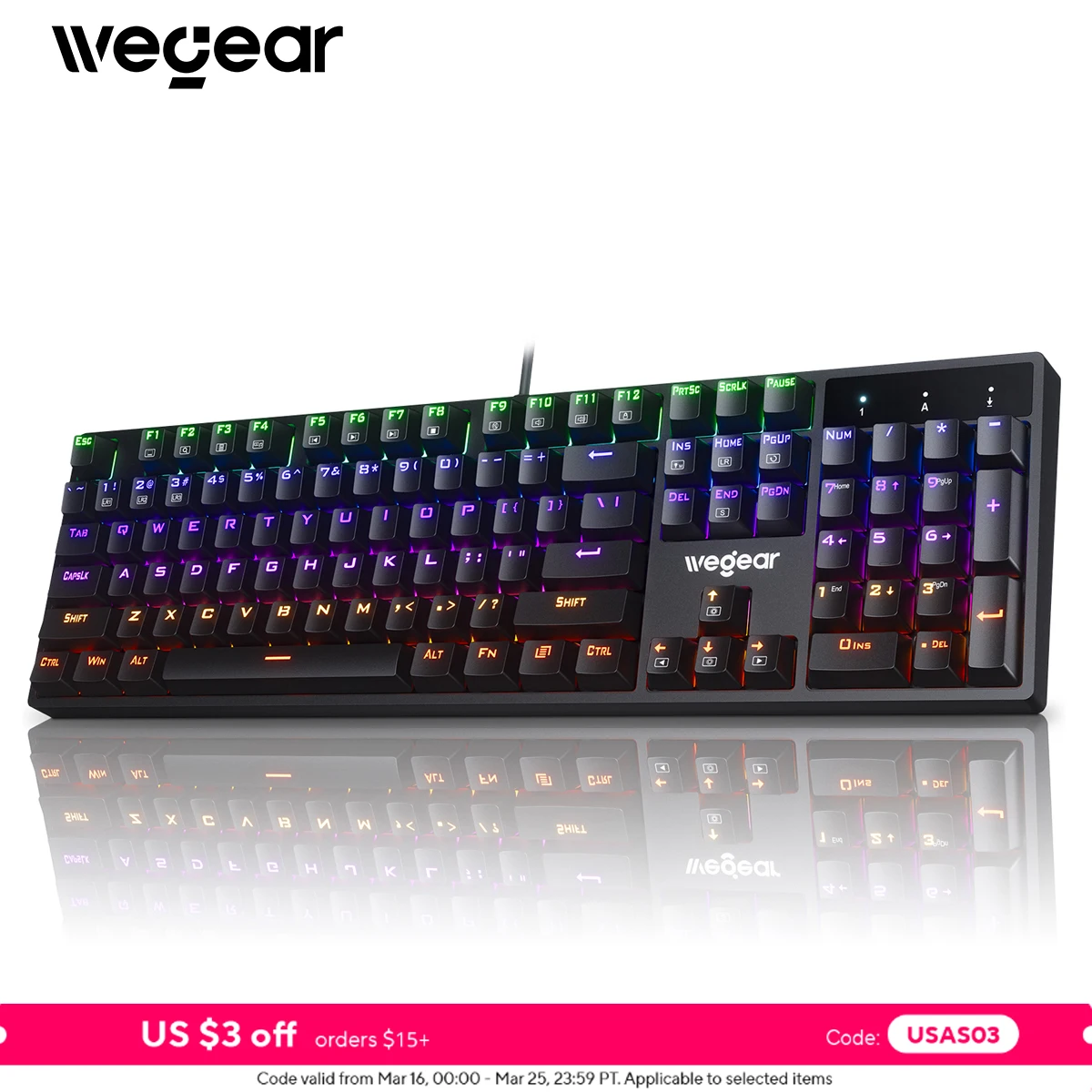 

wegear Wired Gaming Mechanical Keyboard RGB Blue switches compatible with Win7/8/10/11 and XP ideal for PC laptop and desktop