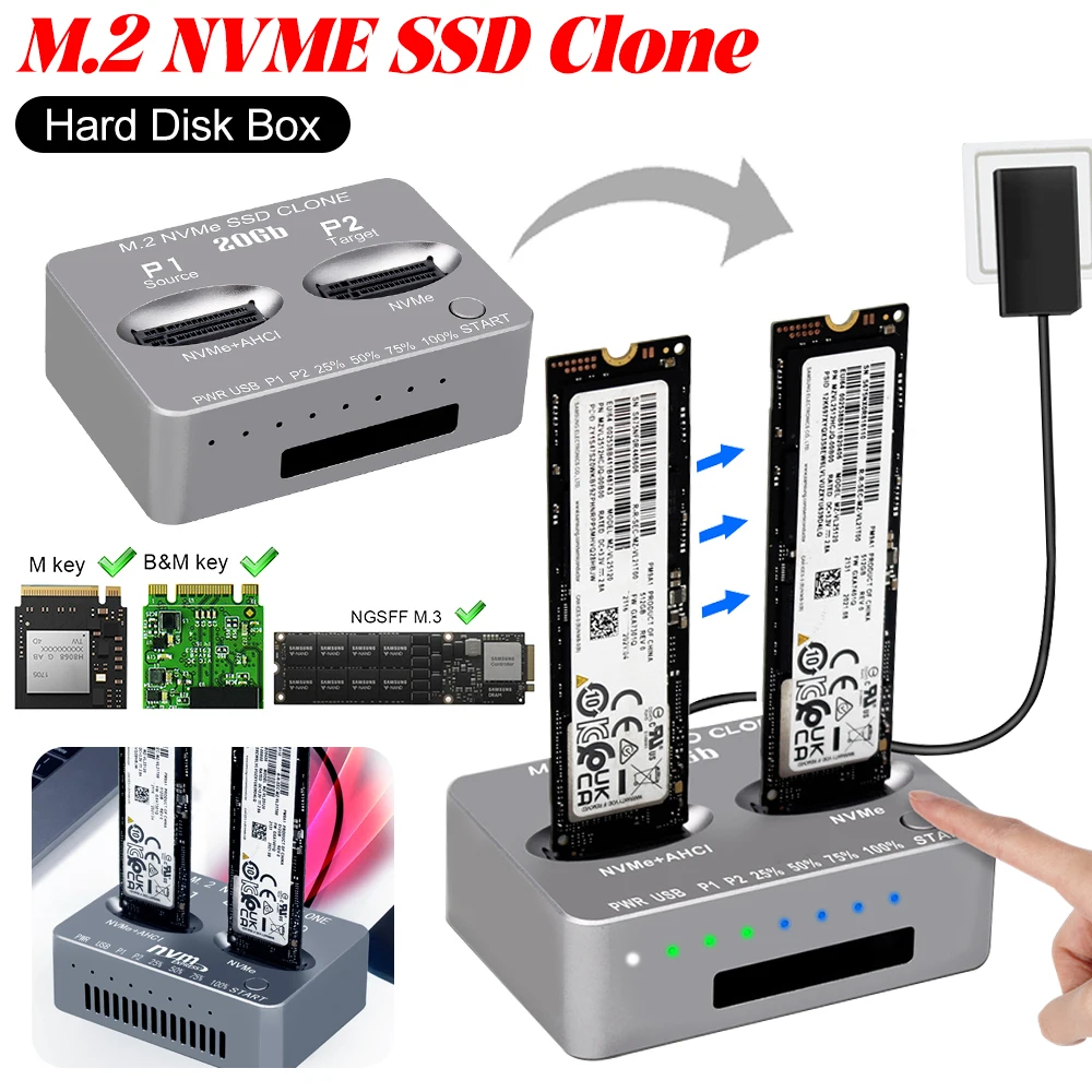 

Док-станция NVME Gen2X 20 Гбит/с с двумя отсеками M.2 NVME SSD Clone USB3.2 Type C Внешний жесткий диск M/B M Key M.2 M.3 NVME PCI-E
