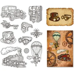 Train Clear Rubber Stamps Steampunk Transparent Vintage Silicone Car Parachute Seals Stamp Journaling Card Making DIY