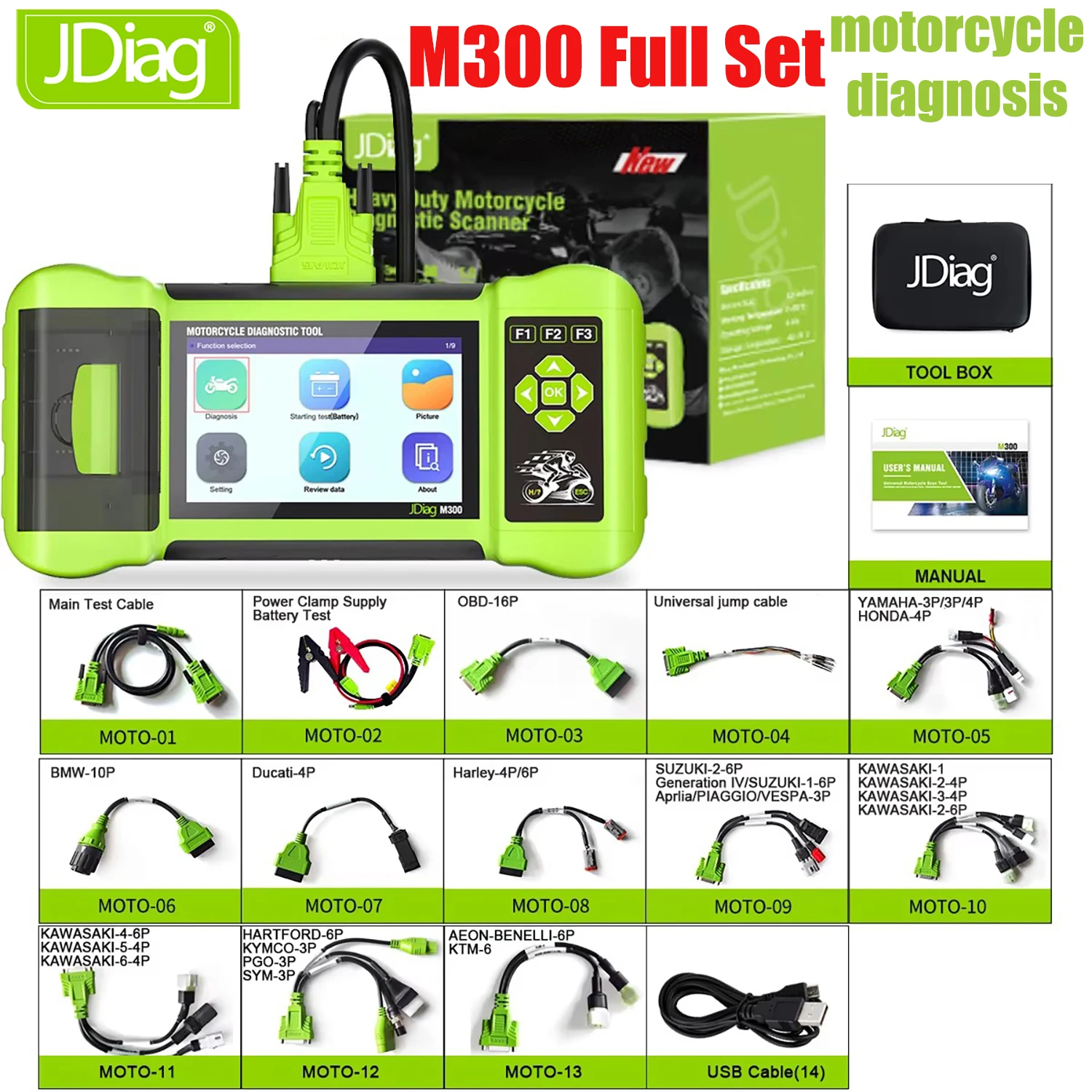 

JDiag M300 OBD2 Scanner Motorcycle Diagnostic Tool Moto Scanner Fault Code Read ABS Engine For BMW Yamaha Harley Honda Duca