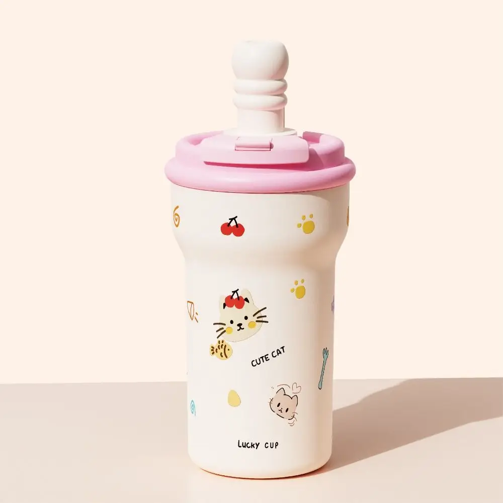 

Cute 600ml Vacuum Cup Stainless Steel Large Capacity Straw Thermal Bottle Portable Cartoon Water Mug