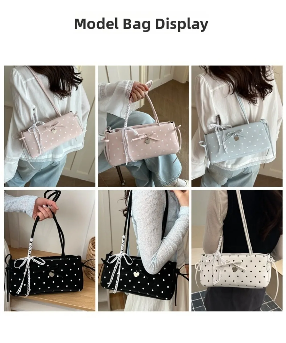Modische Y2k Kissen-Tasche mit Polka-Dots und Charm-Anhänger, Große Kapazität, Langer Schulterriemen, Schultertasche für Damen – Detail 7