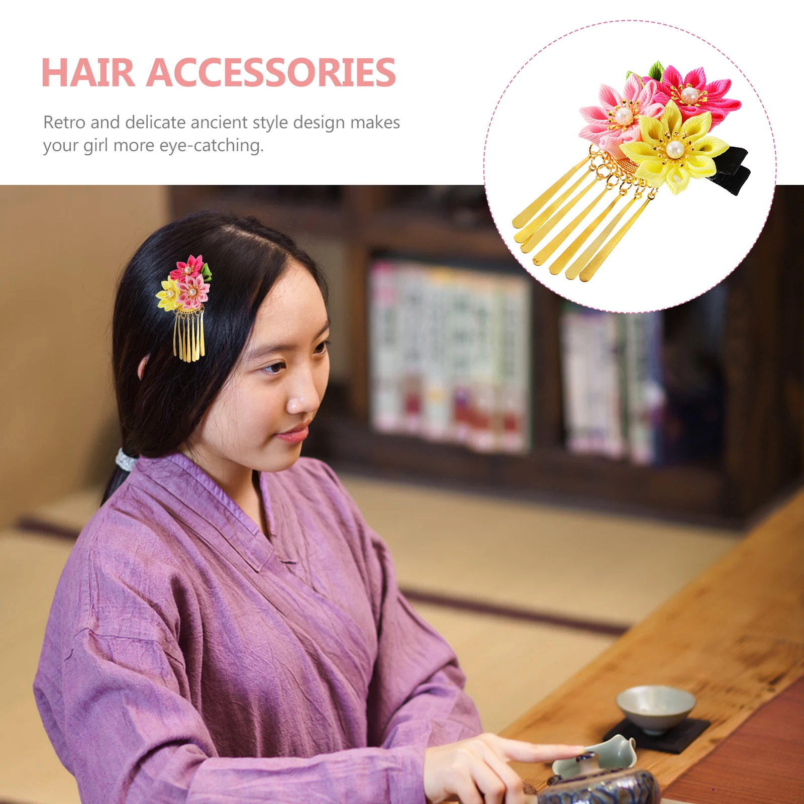 

Elegant Flowers Tassel Hairpin Decorative Clip for Women Hanfu Headdress Alloy Colored Lightweight Comfortable Weddings Dances