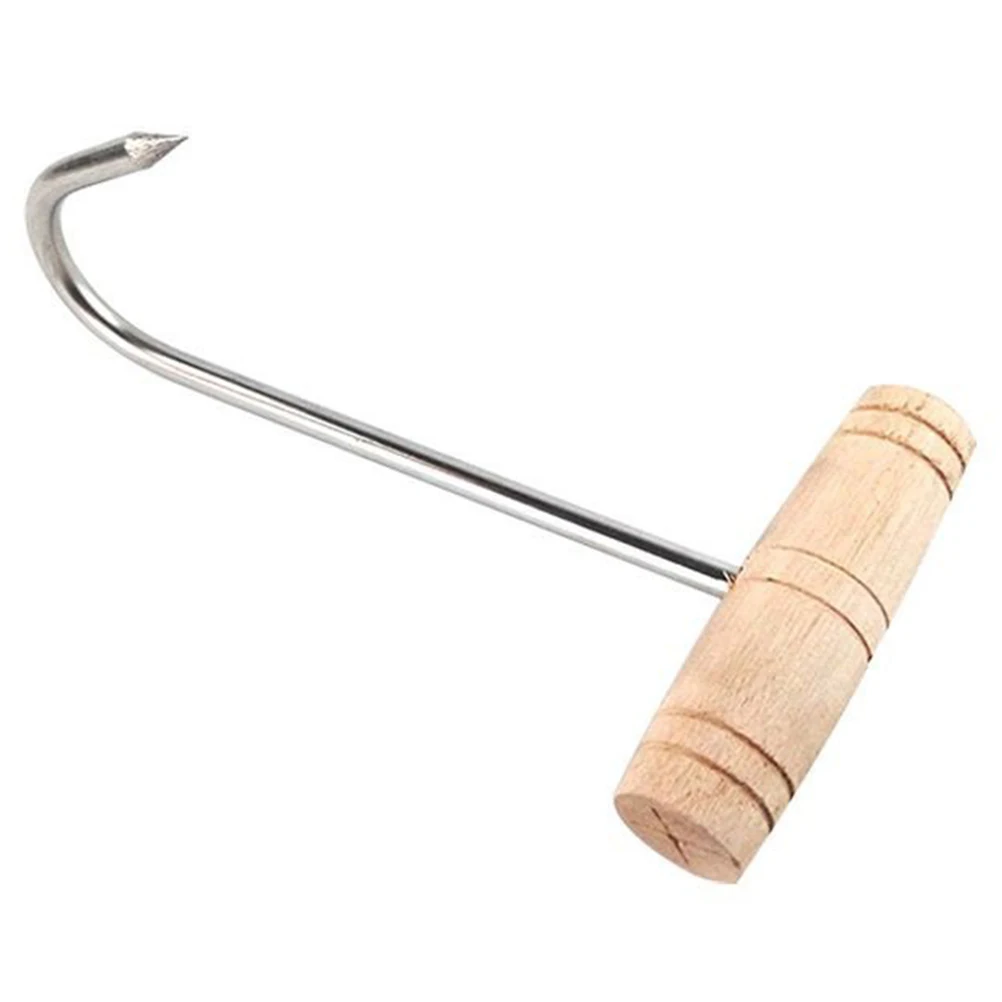 

1pc Wooden Handle Hooks Long Meat Stainless Steel Hooks Hangers Stainless Steel Butcher Tools Heavy Duty Storage Rack