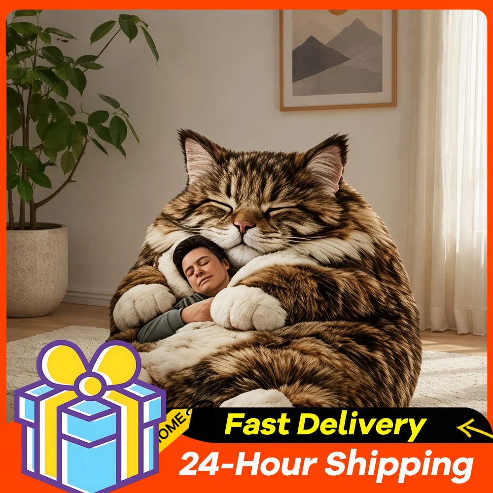 Fluffy Cat Shaped Sleeping Bag Comfortable Cat Plush Sleeping Bag Washable Cute Cat Envelope Sleeping Bag for Indoor Outdoor Use