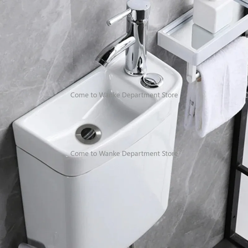 

Unit squatting toilet water tank with wash basin integrated
