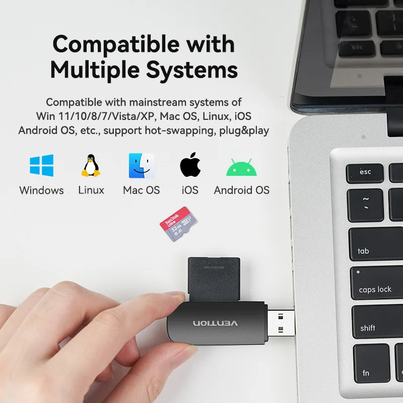 Vention Card Reader for PC Memory Card USB 3.0 to Micro SD TF for Laptop Accessories Multi Smart Card 2 in 1 USB C Card Reader