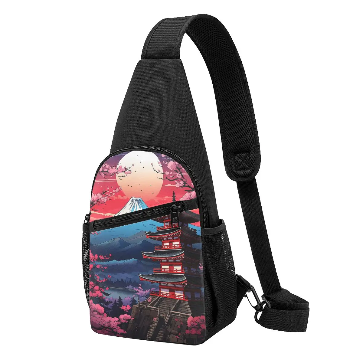 Japan Sakura Cherry Blossoms With A Red Rising Sun Chest Bag Men Sling Crossbody Backpack Chest Bag Travel Daypack Shoulder Bag