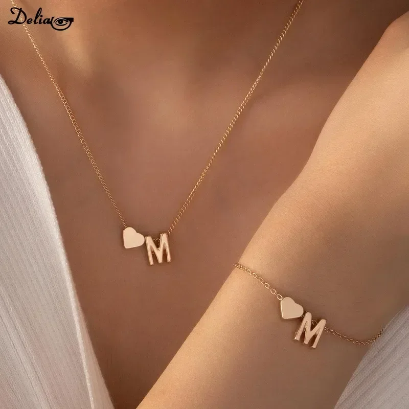 Stylish Small and Exquisite Heart Head Necklace Letter Name Jewelry for Women Accessories New Bracelet Set