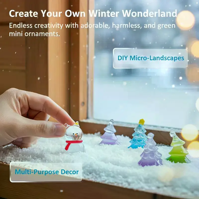 Mini Christmas Snowman Tree Figurines: Glossy Translucent Cute Party Desktop Fairy Garden Decor