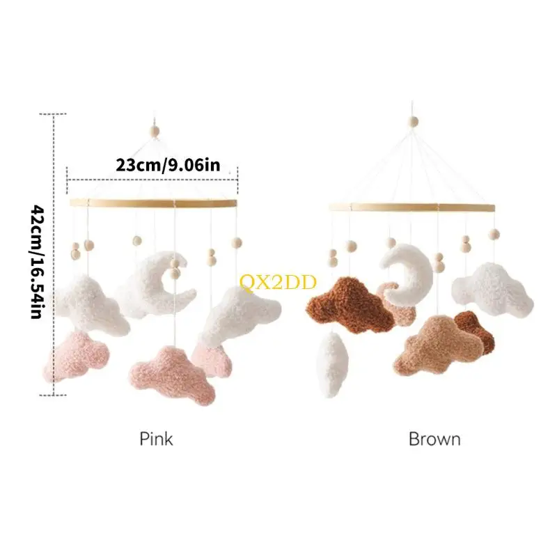 سرير QX2D ناعم من القطيفة على شكل سحابة قمر متنقل مع أجراس لطيفة لحديثي الولادة تطوير حسي للأطفال الرضع ولعبة عربة أطفال آمنة