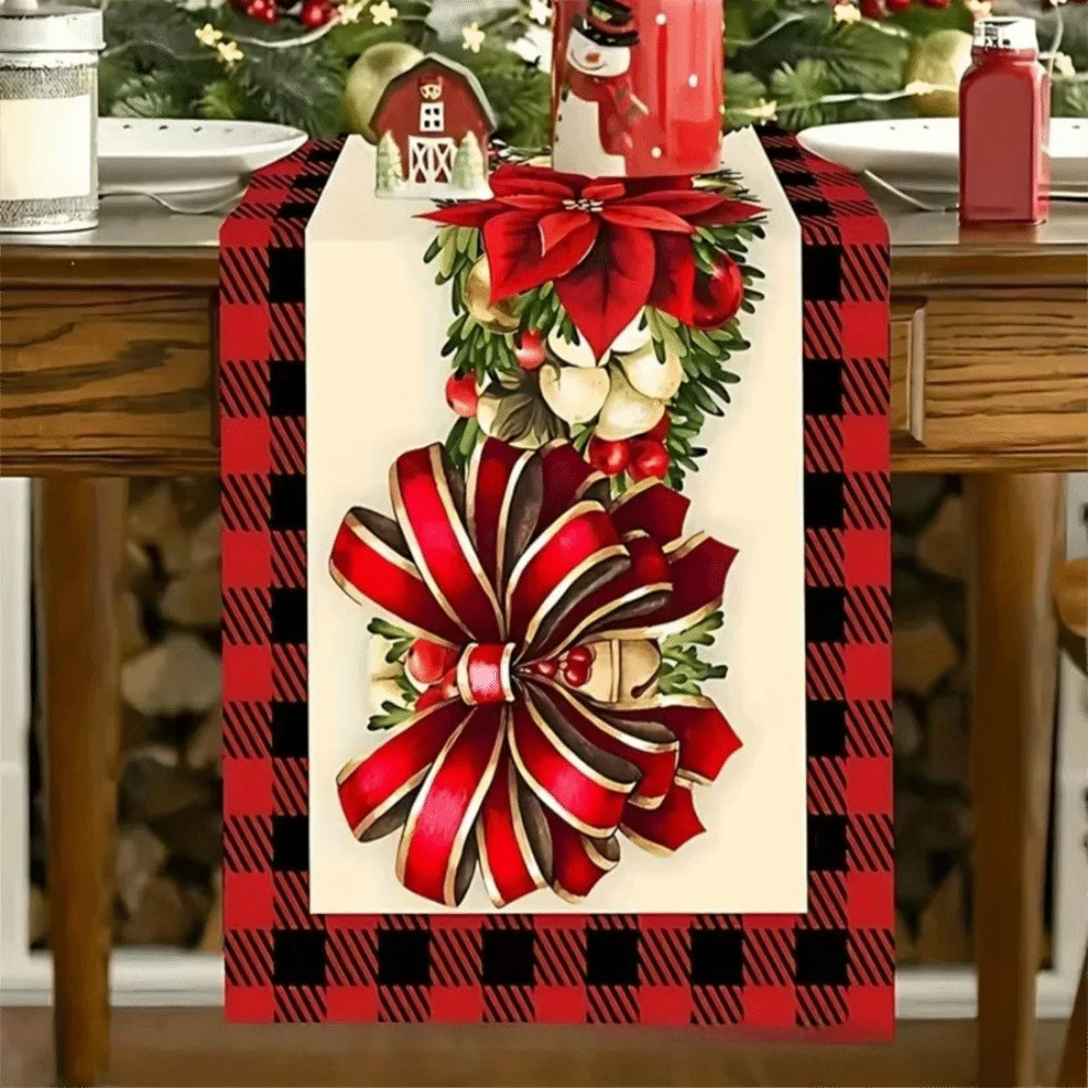 Santa Snowman Christmas Table Runner Tabletop Decoration Reindeer Xmas Table Flag Vintage Flower Poinsettia Table Runner