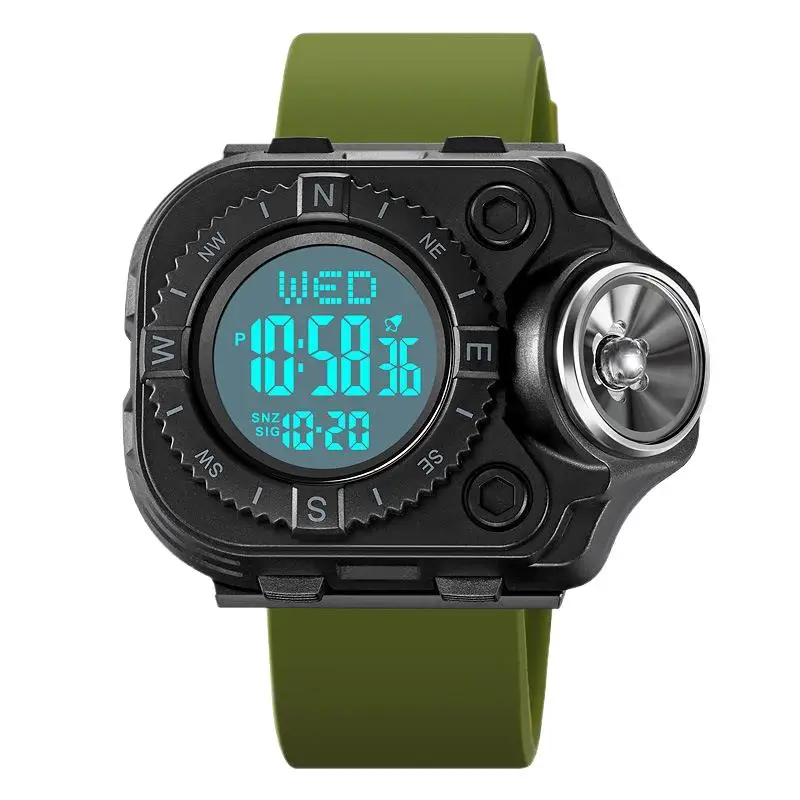 ساعة SkmeiMen الإلكترونية المقاومة للماء ومضيئة ومتعددة الوظائف، ساعة رياضية خارجية إلكترونية مع مصباح يدوي