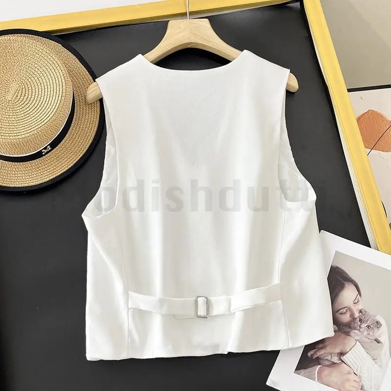 Modishdutti 2024 Summer High Quality Fashion Women Button Solid Blazer Vest Office Lady Simple Tank Tops Female