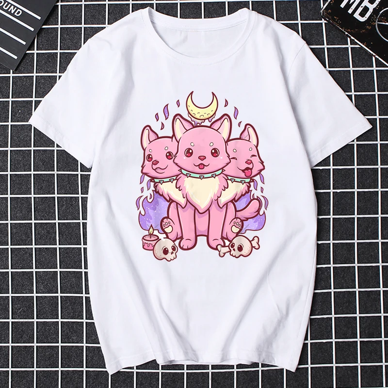 Female Cute Anime Kawaii Cat Aesthetic Kawaii Pastel Goth Clothes TopsHalloween Skull Graphic T Shirts Men Women Camisetas