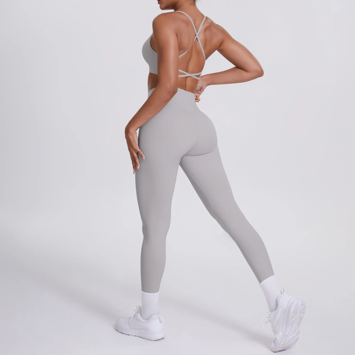 Yoga-Anzug, Sport-Set, Fitnessstudio, nahtlos, stoßfest, Sport-BH, Damen, hohe Taille und Hüften, eng, pfirsichfarbene Gesäßhose, Damen-Sportbekleidung – Detail 24