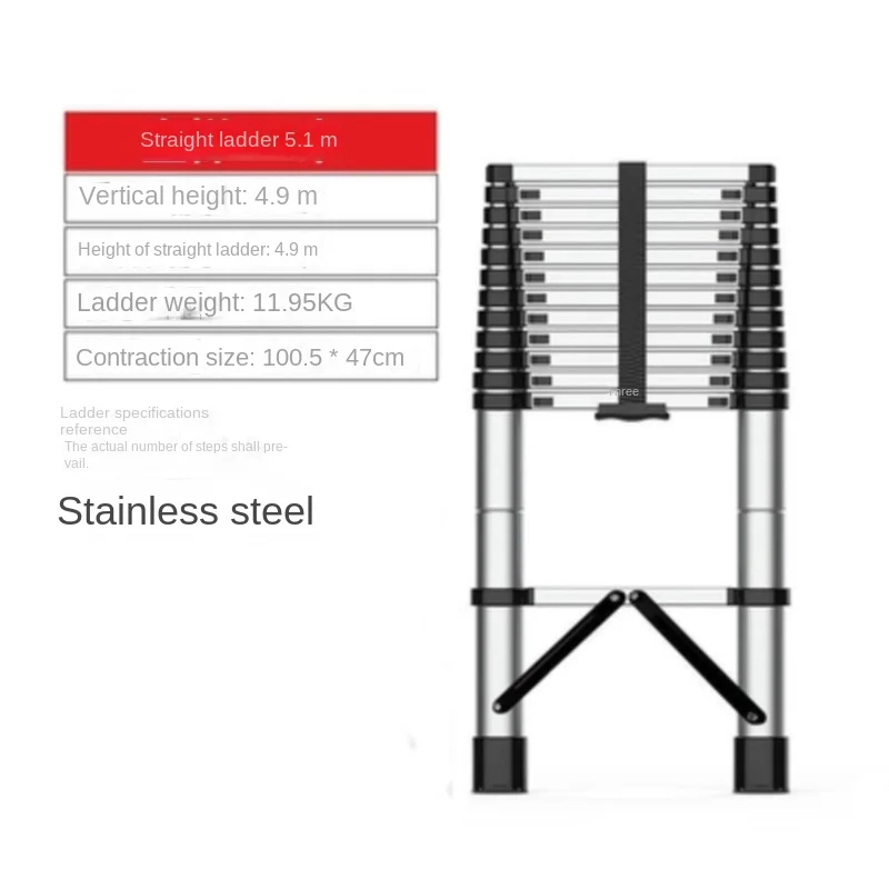 5.1M 5.5M Lifting Straight Ladder, Multifunctional Telescopic Ladder, Household Ladder, Portable Stainless Steel Folding Ladder