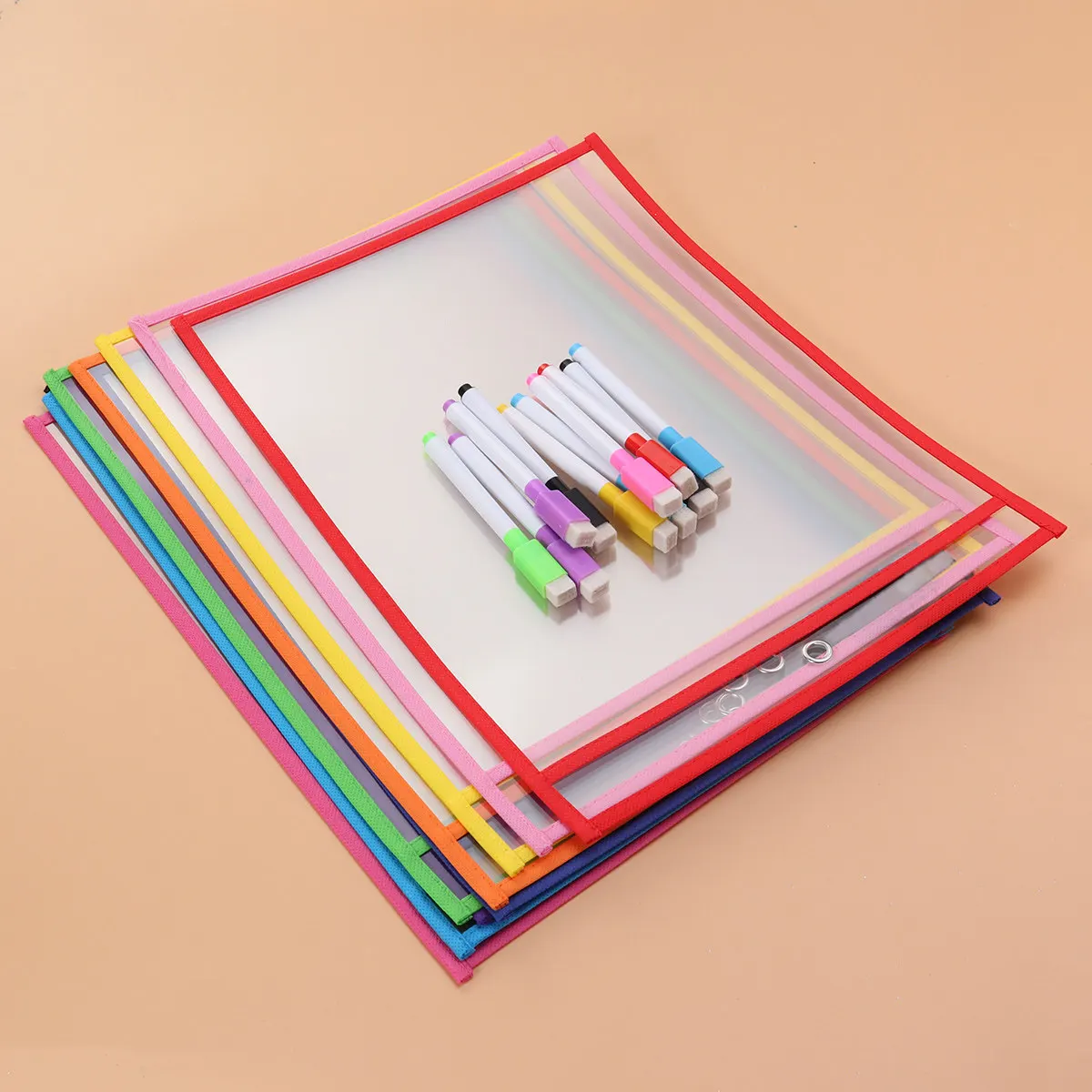 

10Sets PVC Document Pockets Reusable Dry Erase Learning Tools for Kids Colorful Educational Accessories with Math Charts