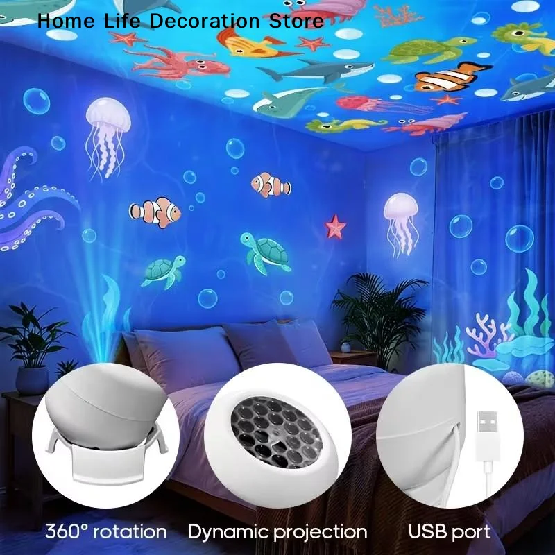 LED Starry Ocean Projector Light, Ocean Rotating Dynamic Projection Night Light, USB Plug-in Ambient Lamp, Decorative Lighting