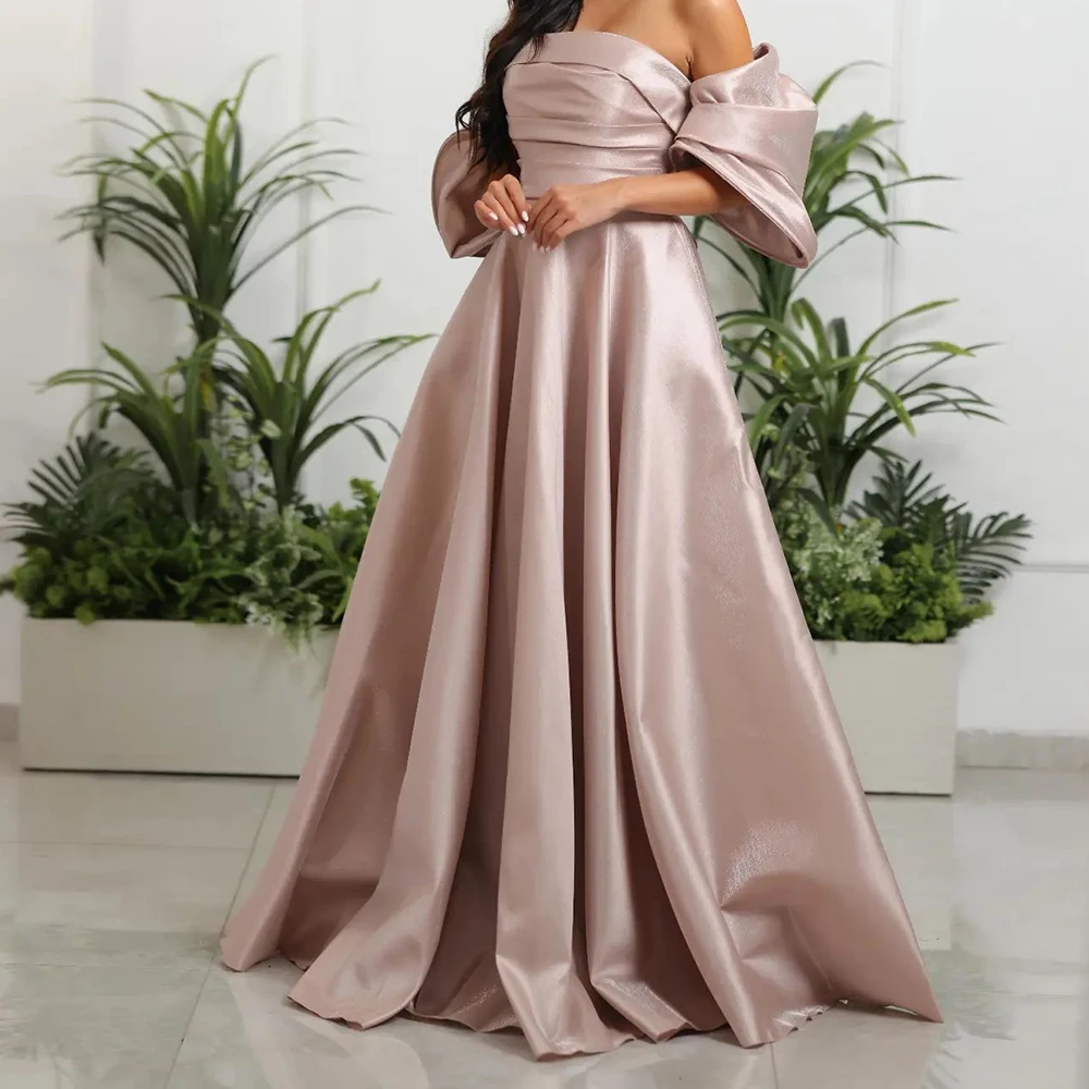 

A-Line Floor Length Pleats Sweep Train Off the Shoulder Short Sleeves Solid Color Elegant Party Dresses Woman Quinceanera Gowns