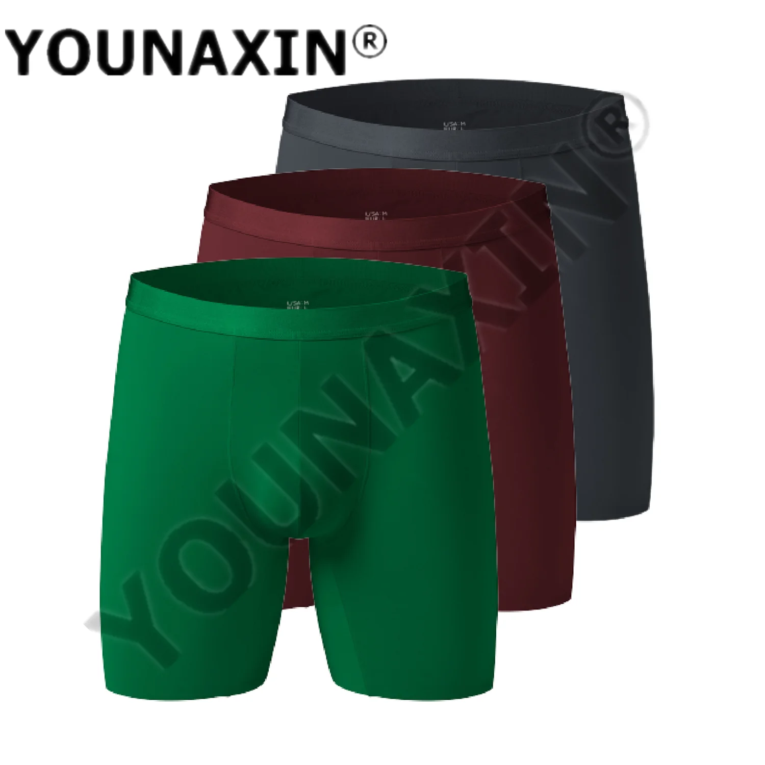 3 Pcs Men Underwear Ice Silk Long Boxer Briefs Soild Breathable Boxershorts Panties Undies Underpants UnderShorts L XL 2XL 3XL