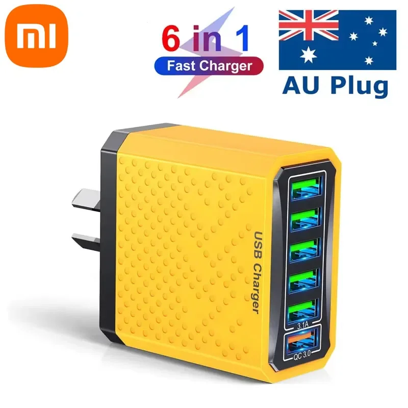 Xiaomi AU Plug Fast Charger 6 IN 1 6 Ports Multii Charger USB Fast Charging Charger 3.1A QC3.0 Quick Charger Adaper