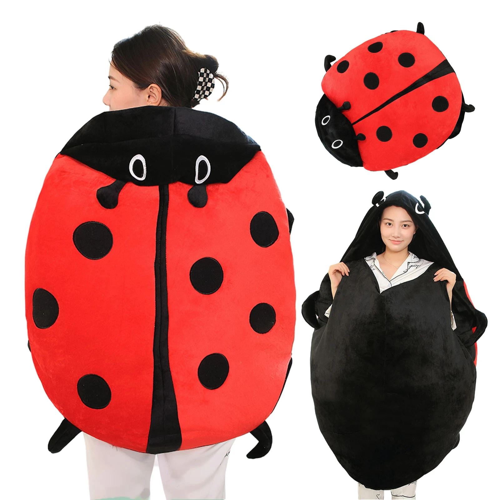 wearable-ladybug-pillow-cute-warm-sleeping-wearable-plush-removable-oversized-60cm-23in-children-adults-release-stress-pillow