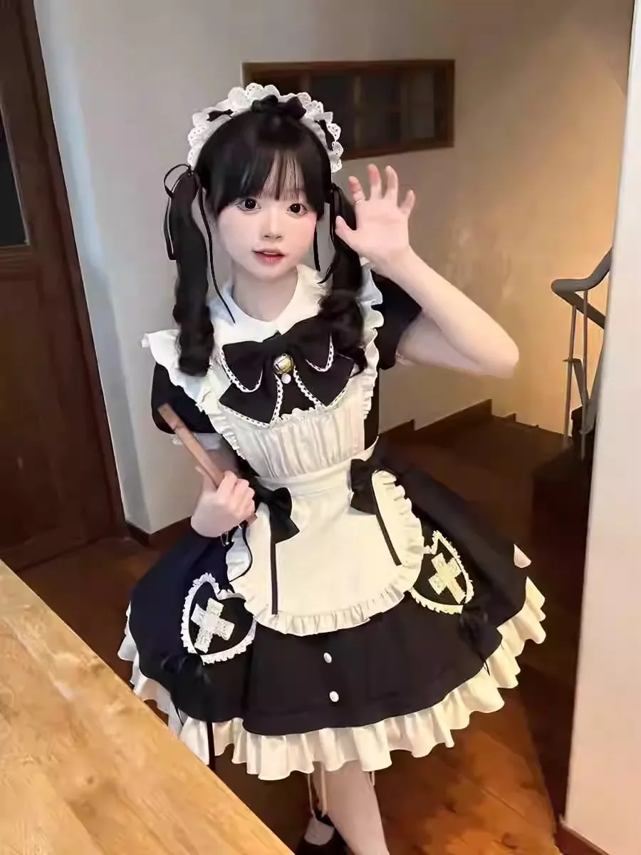 Conjunto de vestido de sirvienta Lolita, disfraz exótico negro, vestido de mucama de colección Lolita, disfraces de fiesta