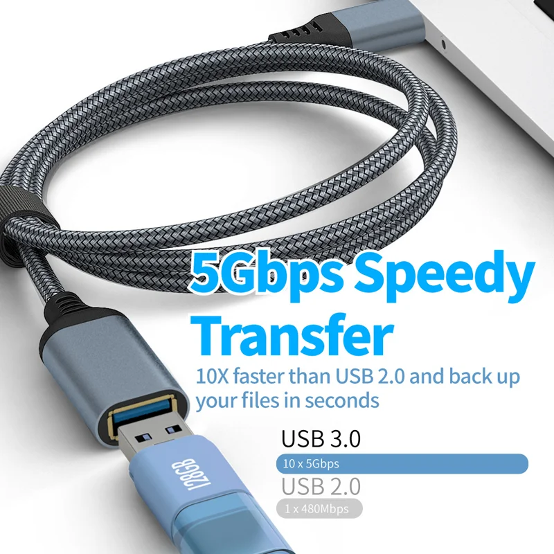 ESRYOTZ USB Extension Cable 5Gbps High Speed Cord Nylon Braided USB 3.0 Extender Data Wire for Webcam Camera Keyboard Printer