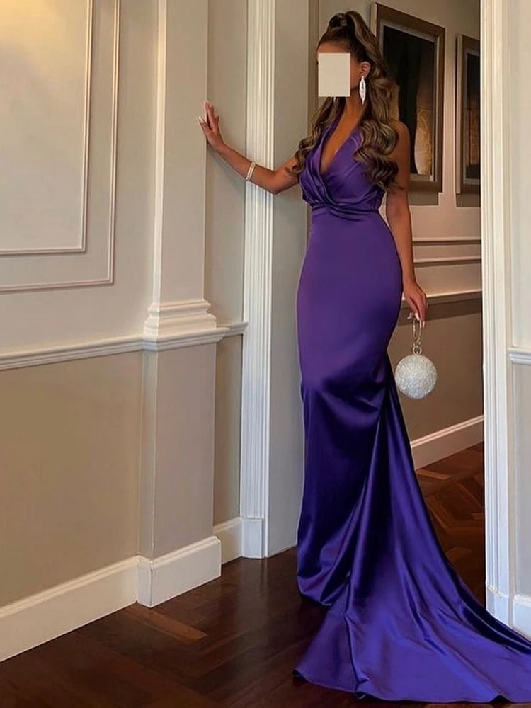 Carolina Sexy Deep V-Neck Satin Mermaid Evening Dresses Saudi Arabia Women Pleated Wedding Guest Elegant Formal Party Gowns