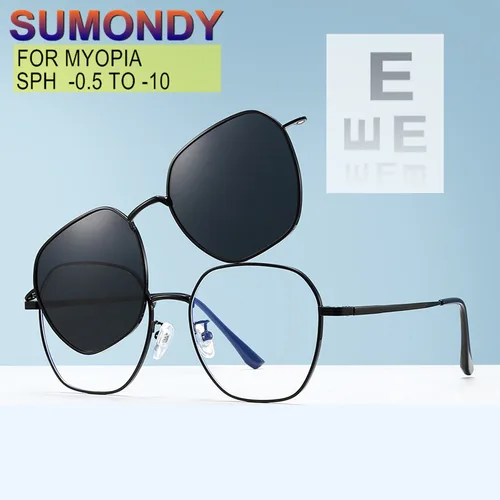 Juego 3en1 gafas graduadas con clip gafas de sol polarizado magnético montura de aleación premium personalizable miopía astigmatismo -0.5 a -10 cilindro astigmatismo -0.5 a -2.0 UF61