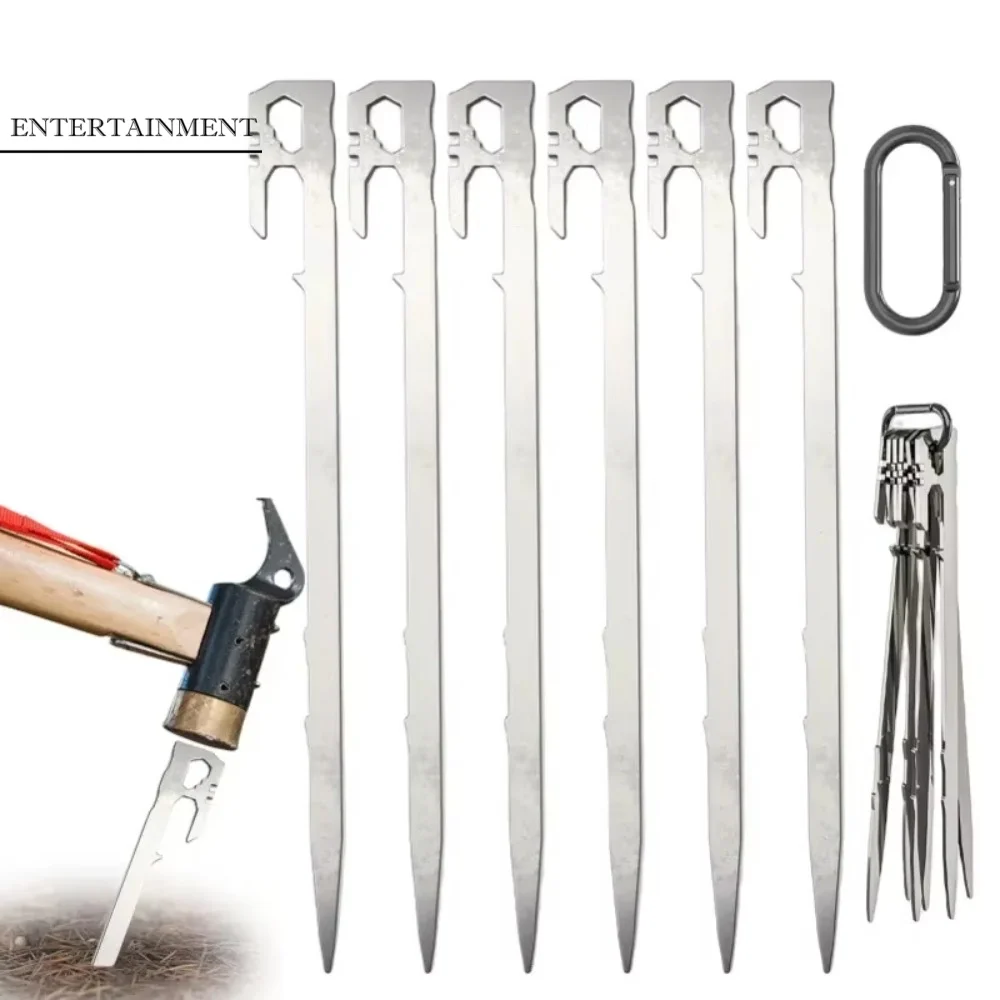 

Набор из 6 прочных колышков для палатки из нержавеющей стали, ветроустойчивые, 28 см, с крючком, для кемпинга и сада