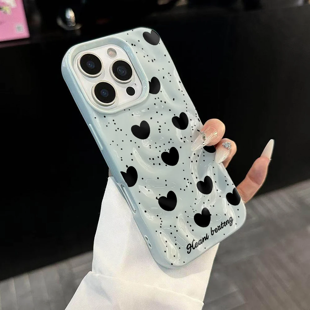Koreanisches Polka-Dots-INS-Muster Handyhülle für iPhone 17 16 15 14 13 12 11 Pro Max 14 Plus 17Air Falten-Wellen-Soft-Silikon-Cover – Detail 2