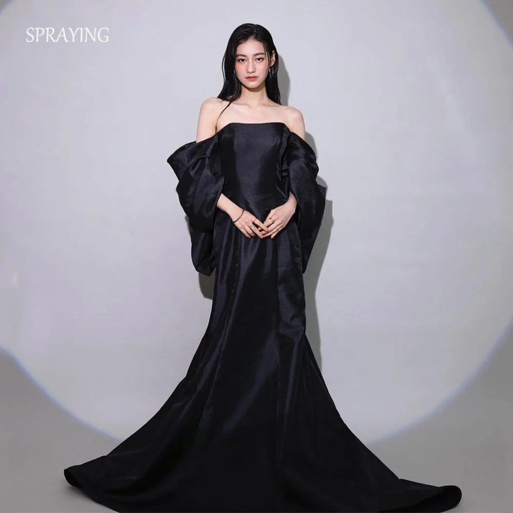 

SPRAYING Elegant Mermaid Evening Dress Japan Wedding Photo Shoot Strapless Black Satin Long Corset Party Dress Customized 2025
