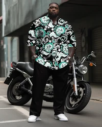 L-9XL Plus Size Men's Business Simple Casual Floral Pattern Long Sleeve Shirt Straight Leg Pants Suit ZOOY